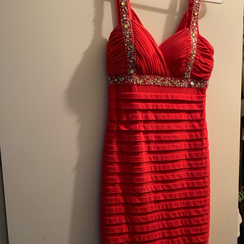 Betsy & Adam Red Embellished Mini Dress